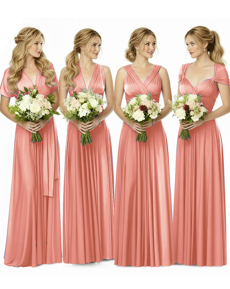 Bridesmaid Maxi Infinity Dress with Pockets Regular Plus size Wedding Bridal Party Bridemaids Gowncoral 