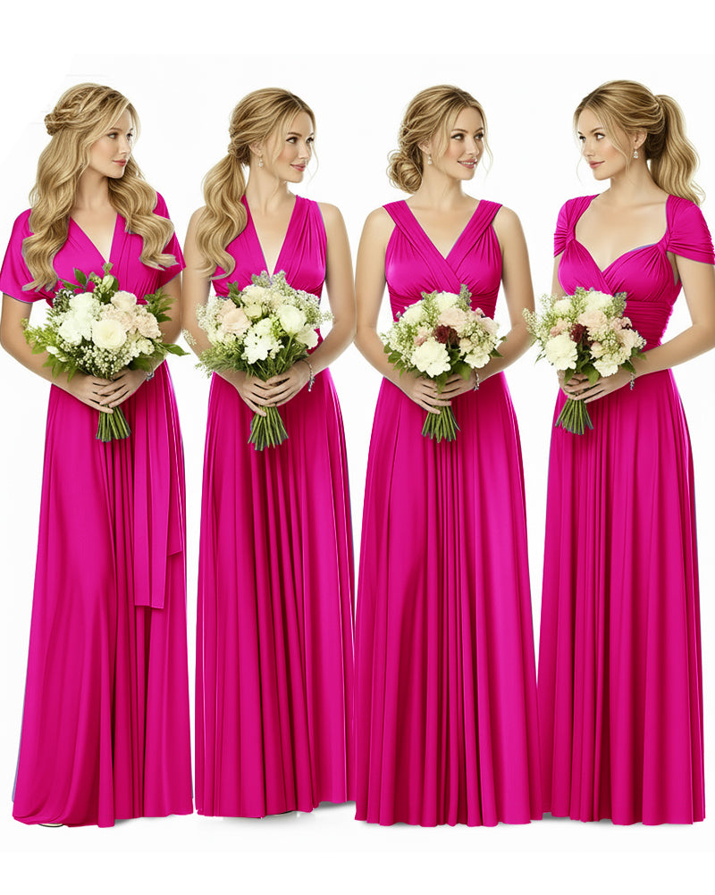 Bridesmaid Maxi Infinity Dress with Pockets Regular Plus size Wedding Bridal Party Bridemaids Gownfuchsia 
