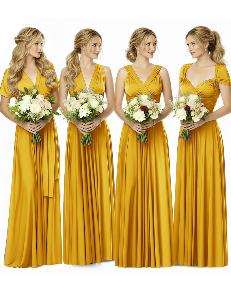 Bridesmaid Maxi Infinity Dress with Pockets Regular Plus size Wedding Bridal Party Bridemaids Gownmustard yellow 