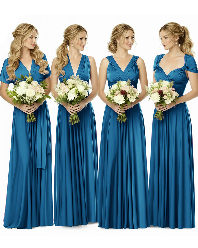 Bridesmaid Maxi Infinity Dress with Pockets Regular Plus size Wedding Bridal Party Bridemaids Gownpeacock blue 