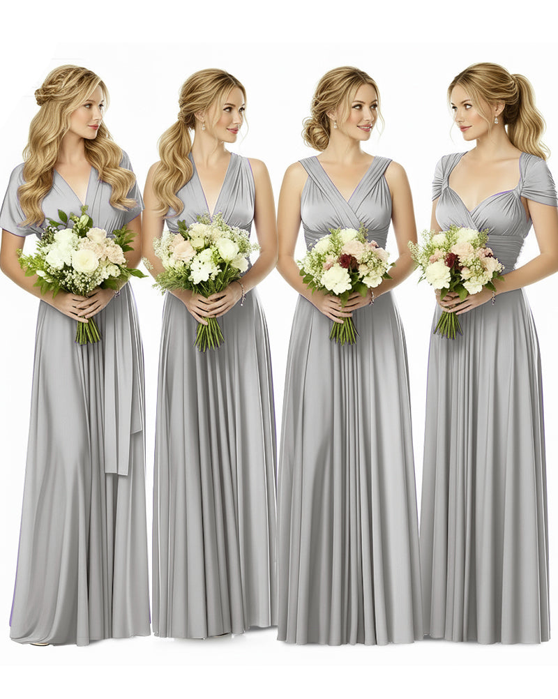 Bridesmaid Maxi Infinity Dress with Pockets Regular Plus size Wedding Bridal Party Bridemaids Gownsilver 