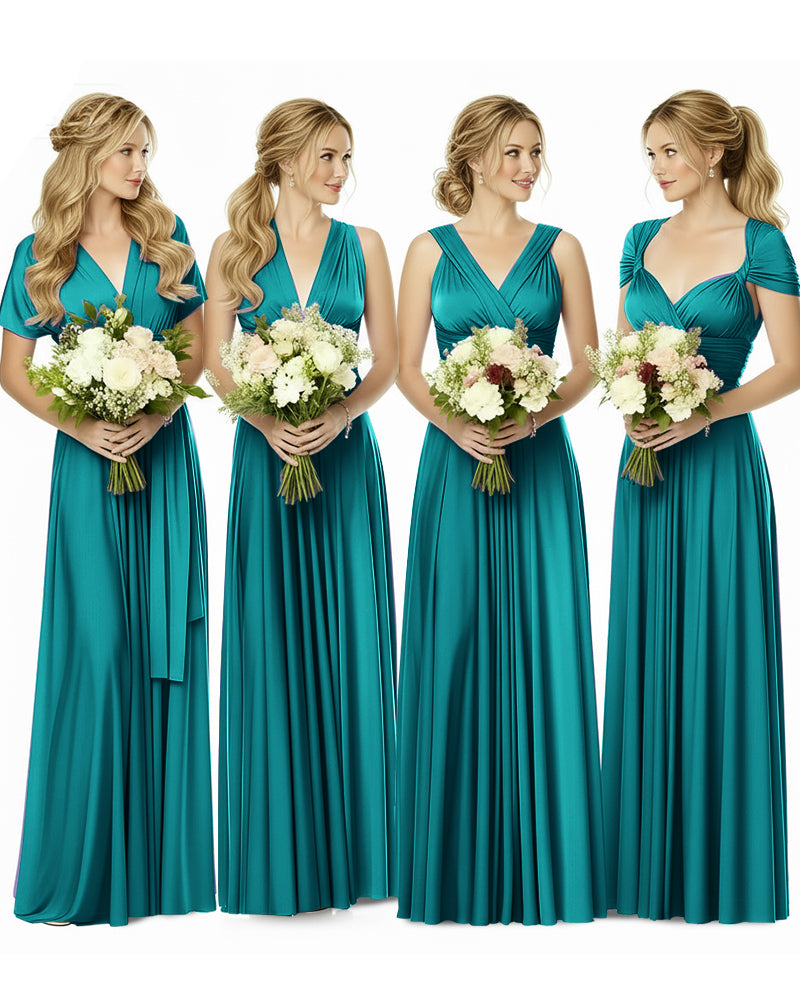Bridesmaid Maxi Infinity Dress with Pockets Regular Plus size Wedding Bridal Party Bridemaids Gownteal green 