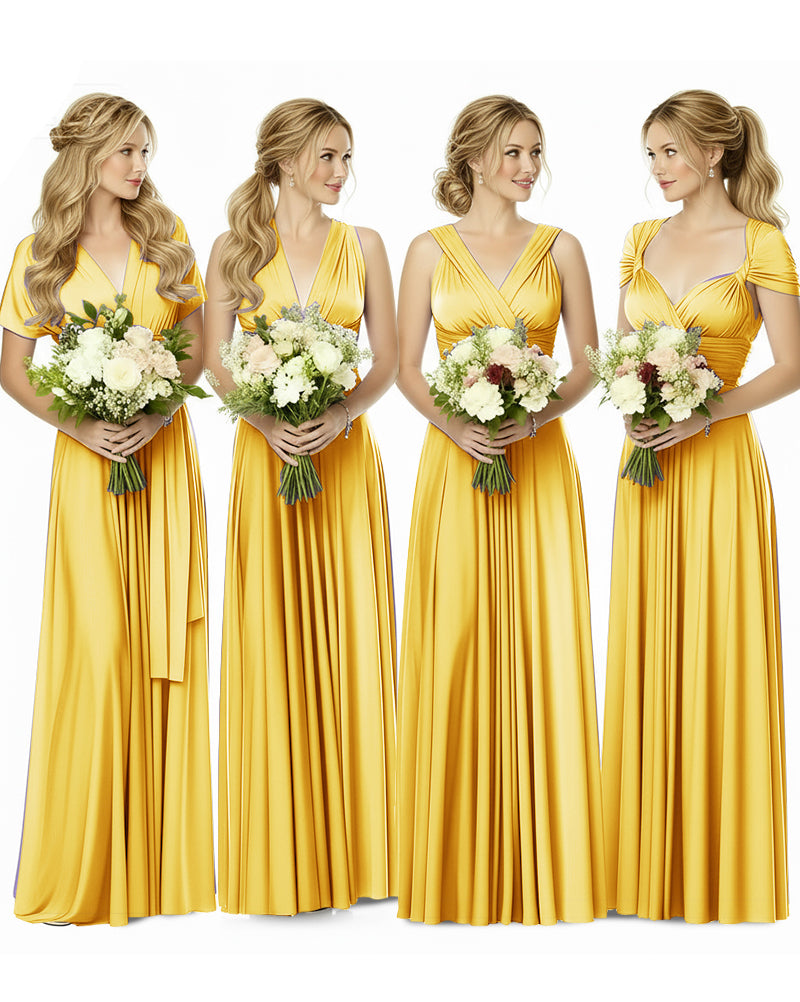 Bridesmaid Maxi Infinity Dress with Pockets Regular Plus size Wedding Bridal Party Bridemaids Gownyellow 