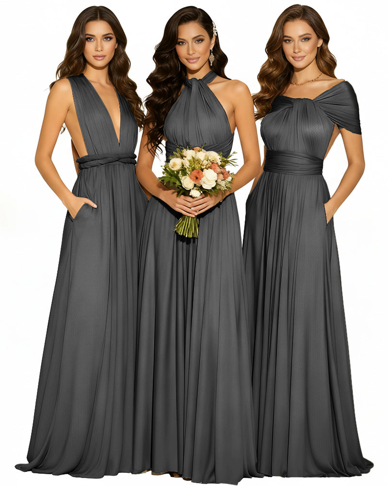 Infinity Wrap Convertible Maxi Dress Regular Plus size Wedding Bridal Party Bridemaids Gown black 