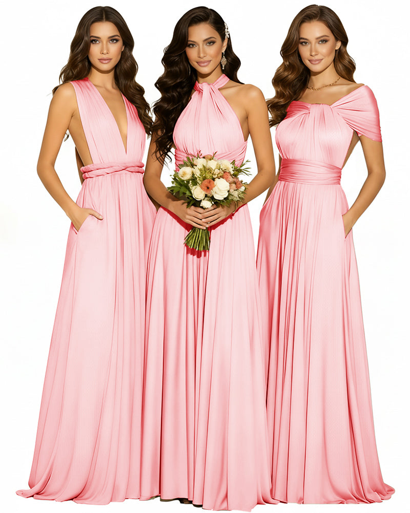 Infinity Wrap Convertible Maxi Dress Regular Plus size Wedding Bridal Party Bridemaids Gown blushing pink 