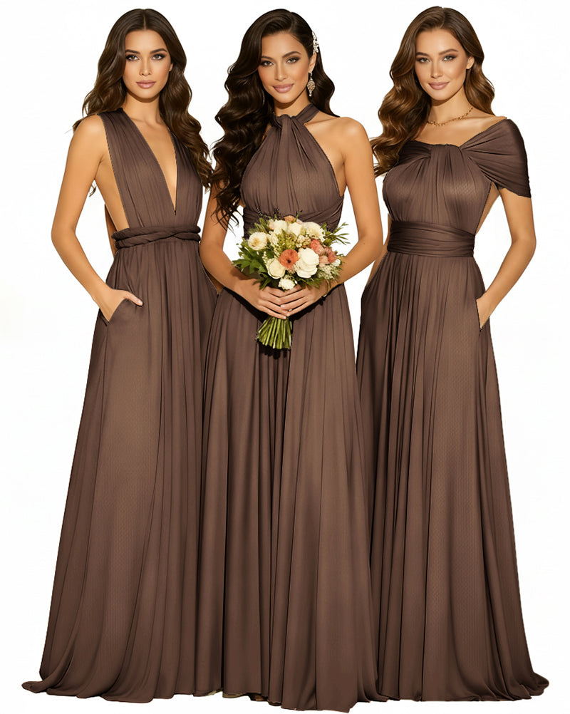 Infinity Wrap Convertible Maxi Dress Regular Plus size Wedding Bridal Party Bridemaids Gown brown 