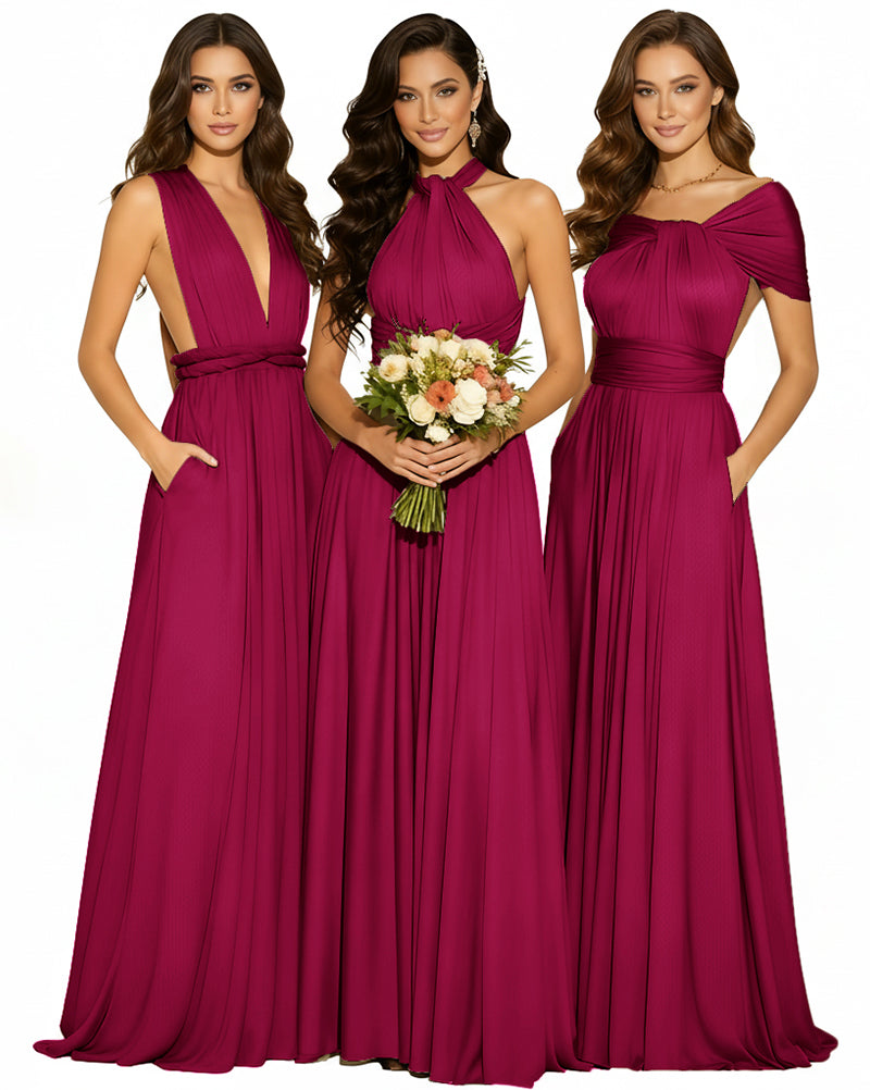 Infinity Wrap Convertible Maxi Dress Regular Plus size Wedding Bridal Party Bridemaids Gown burgundy 