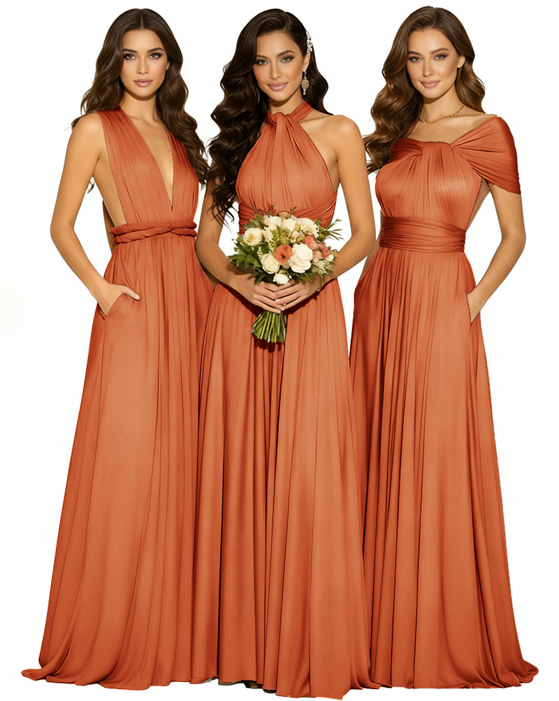 Infinity Wrap Convertible Maxi Dress Regular Plus size Wedding Bridal Party Bridemaids Gown burnt orange 