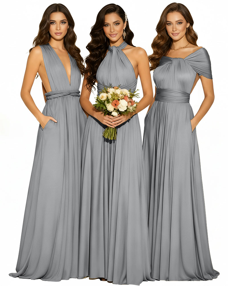Infinity Wrap Convertible Maxi Dress Regular Plus size Wedding Bridal Party Bridemaids Gown charcoal grey 