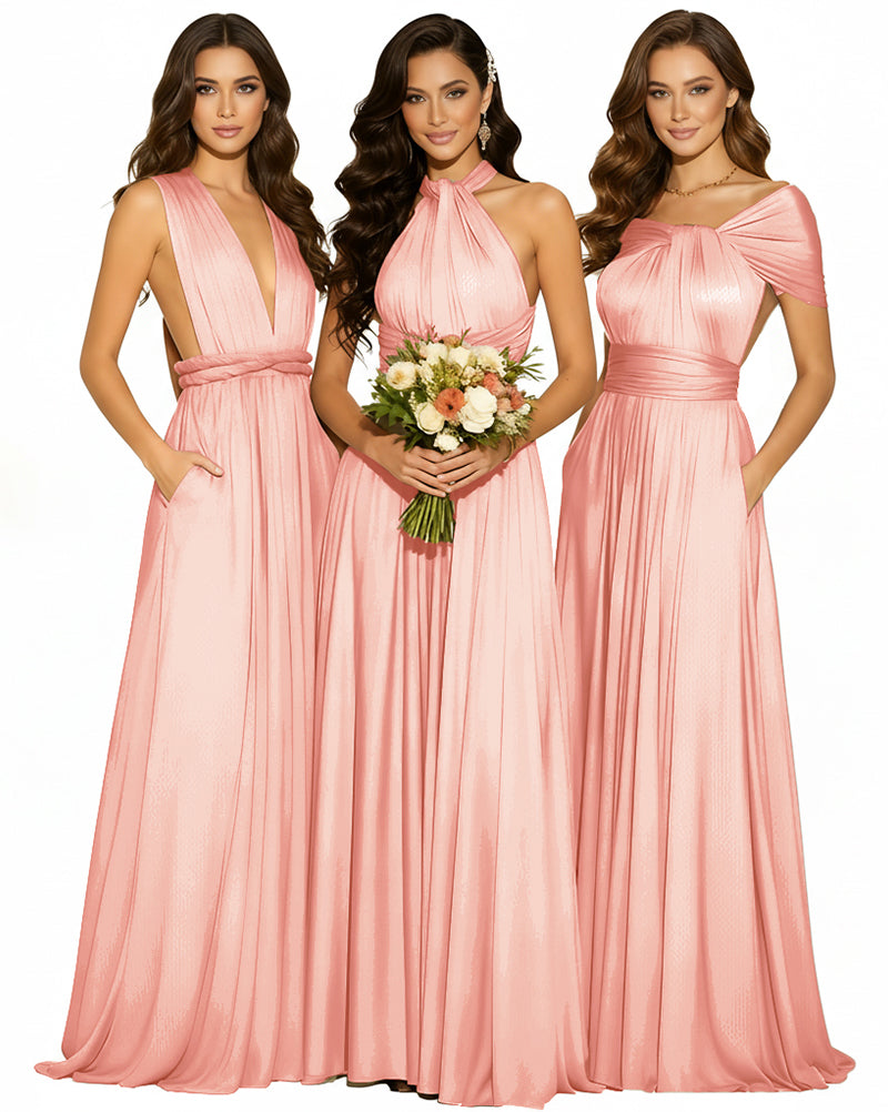 Infinity Wrap Convertible Maxi Dress Regular Plus size Wedding Bridal Party Bridemaids Gown coral 