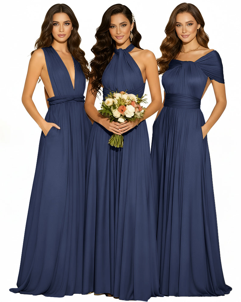 Infinity Wrap Convertible Maxi Dress Regular Plus size Wedding Bridal Party Bridemaids Gown dark navy 