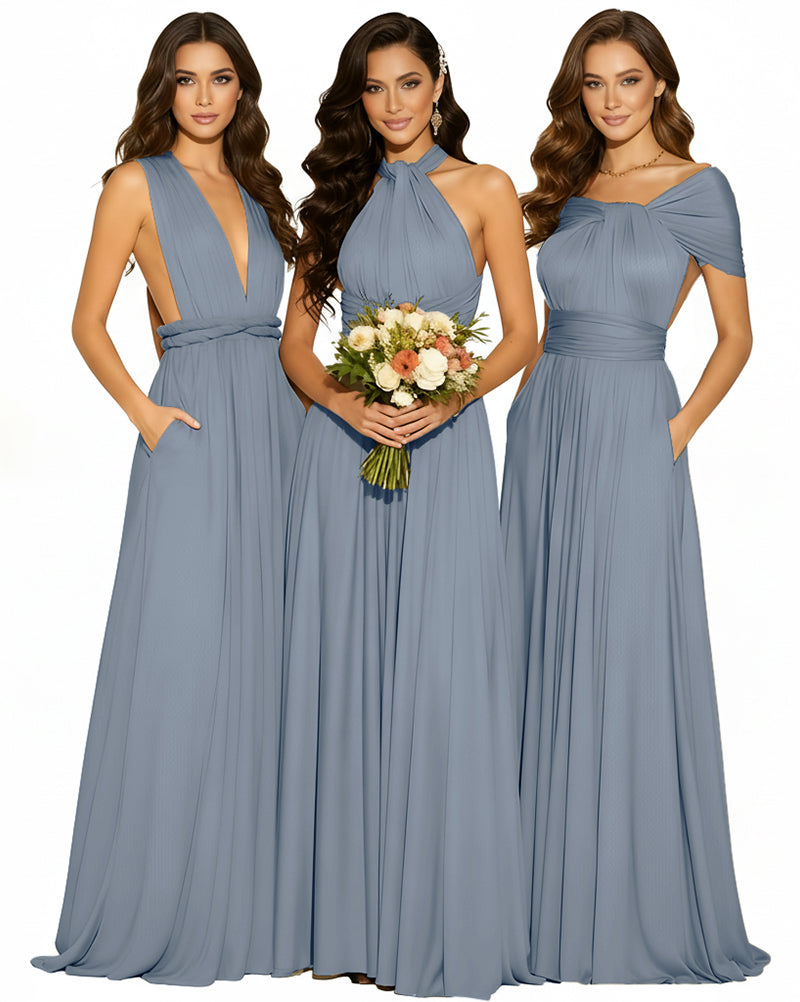 Infinity Wrap Convertible Maxi Dress Regular Plus size Wedding Bridal Party Bridemaids Gown dusty blue 