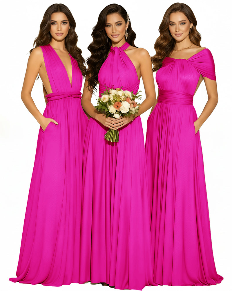 Infinity Wrap Convertible Maxi Dress Regular Plus size Wedding Bridal Party Bridemaids Gown fuchsia 