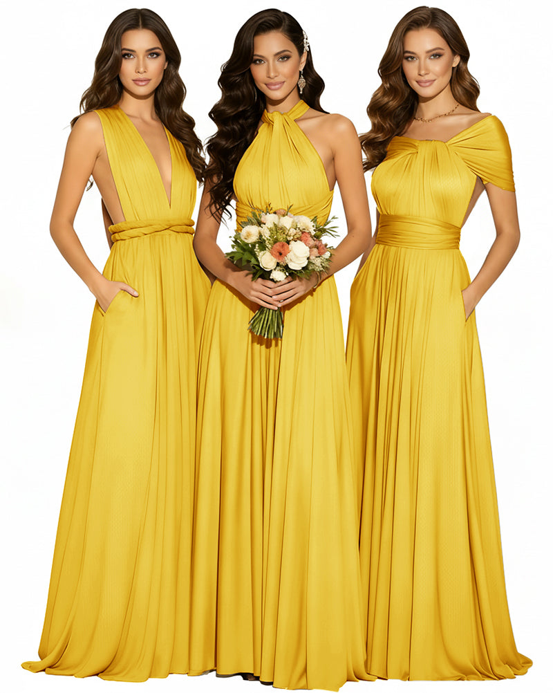 Infinity Wrap Convertible Maxi Dress Regular Plus size Wedding Bridal Party Bridemaids Gown mustard yellow 
