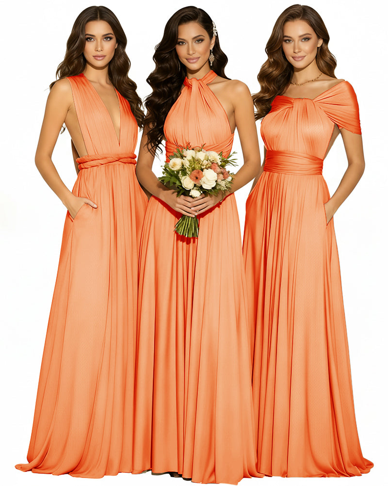 Infinity Wrap Convertible Maxi Dress Regular Plus size Wedding Bridal Party Bridemaids Gown orange 