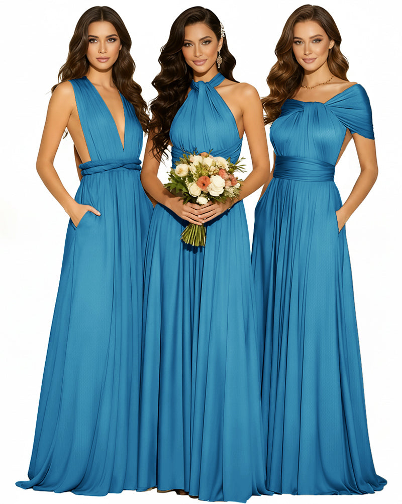 Infinity Wrap Convertible Maxi Dress Regular Plus size Wedding Bridal Party Bridemaids Gown peacock blue 