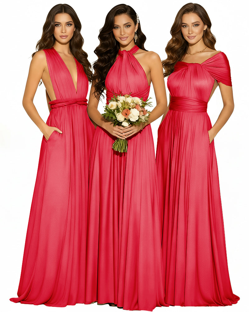 Infinity Wrap Convertible Maxi Dress Regular Plus size Wedding Bridal Party Bridemaids Gown red 