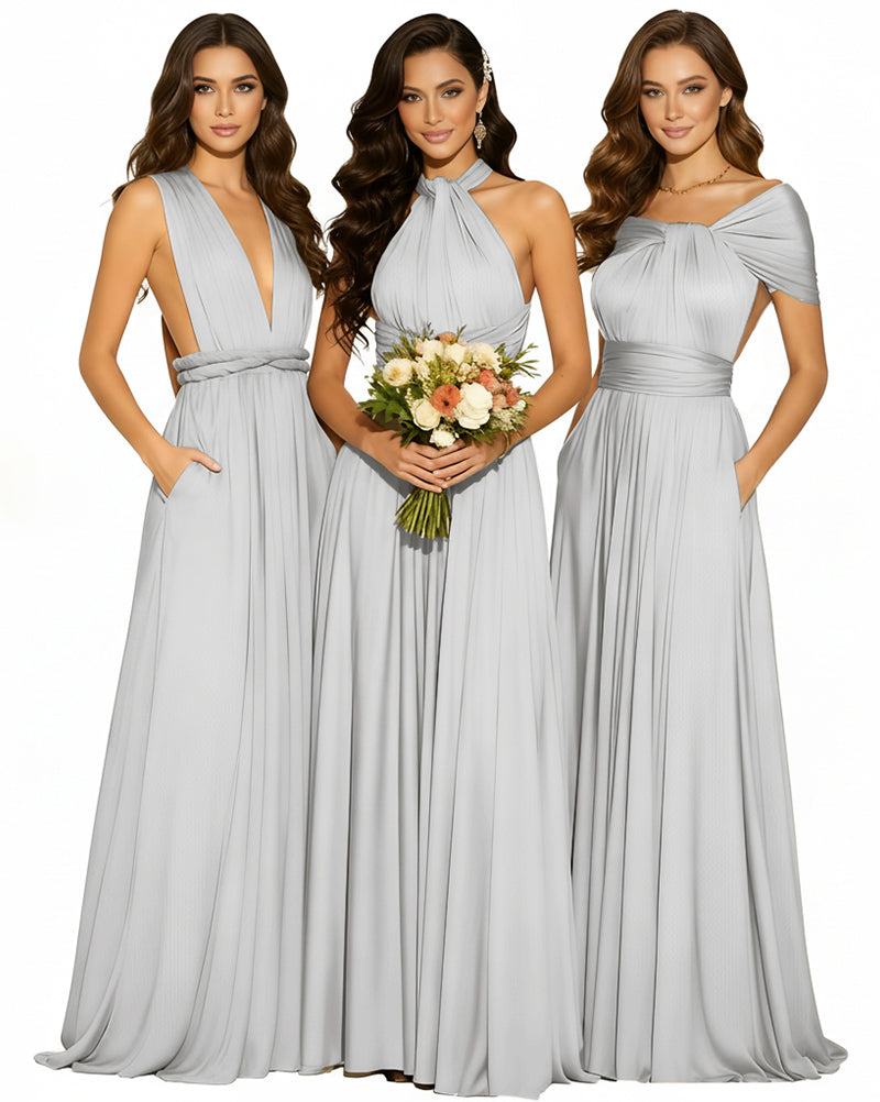 Infinity Wrap Convertible Maxi Dress Regular Plus size Wedding Bridal Party Bridemaids Gown silver 