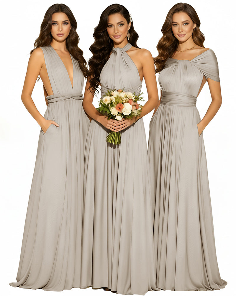 Infinity Wrap Convertible Maxi Dress Regular Plus size Wedding Bridal Party Bridemaids Gown taupe 