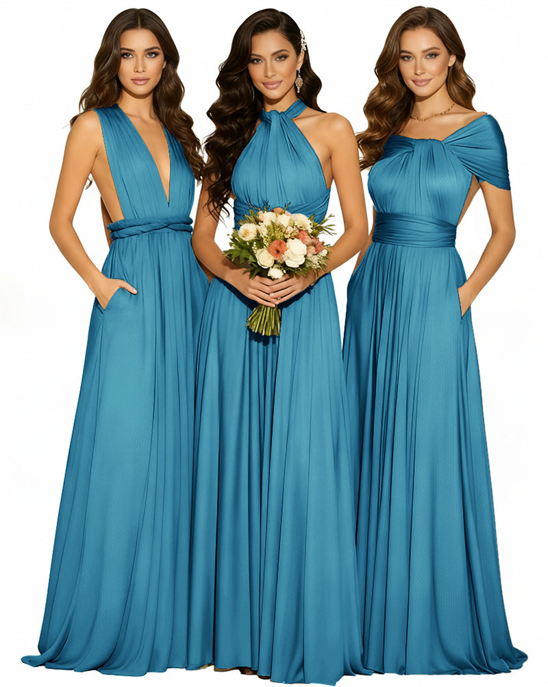 Infinity Wrap Convertible Maxi Dress Regular Plus size Wedding Bridal Party Bridemaids Gown teal blue 