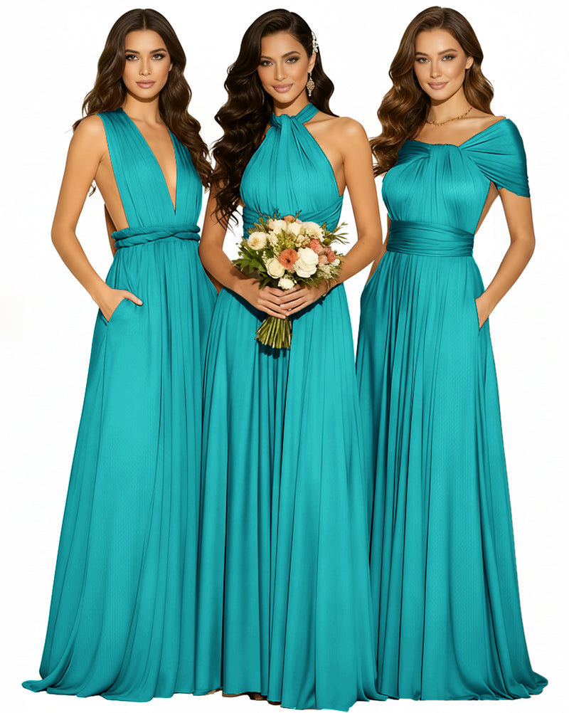 Infinity Wrap Convertible Maxi Dress Regular Plus size Wedding Bridal Party Bridemaids Gown teal green 