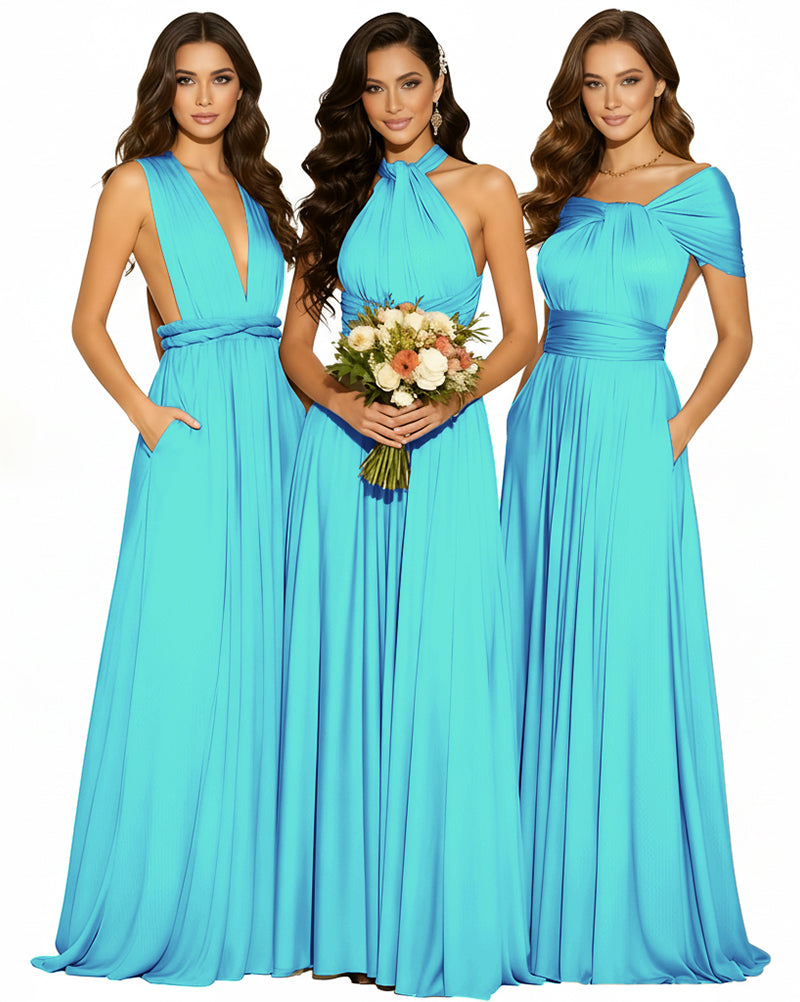 Infinity Wrap Convertible Maxi Dress Regular Plus size Wedding Bridal Party Bridemaids Gown turquoise blue 