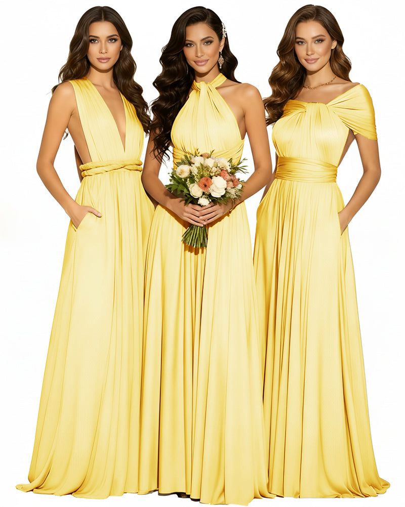 Infinity Wrap Convertible Maxi Dress Regular Plus size Wedding Bridal Party Bridemaids Gown yellow 