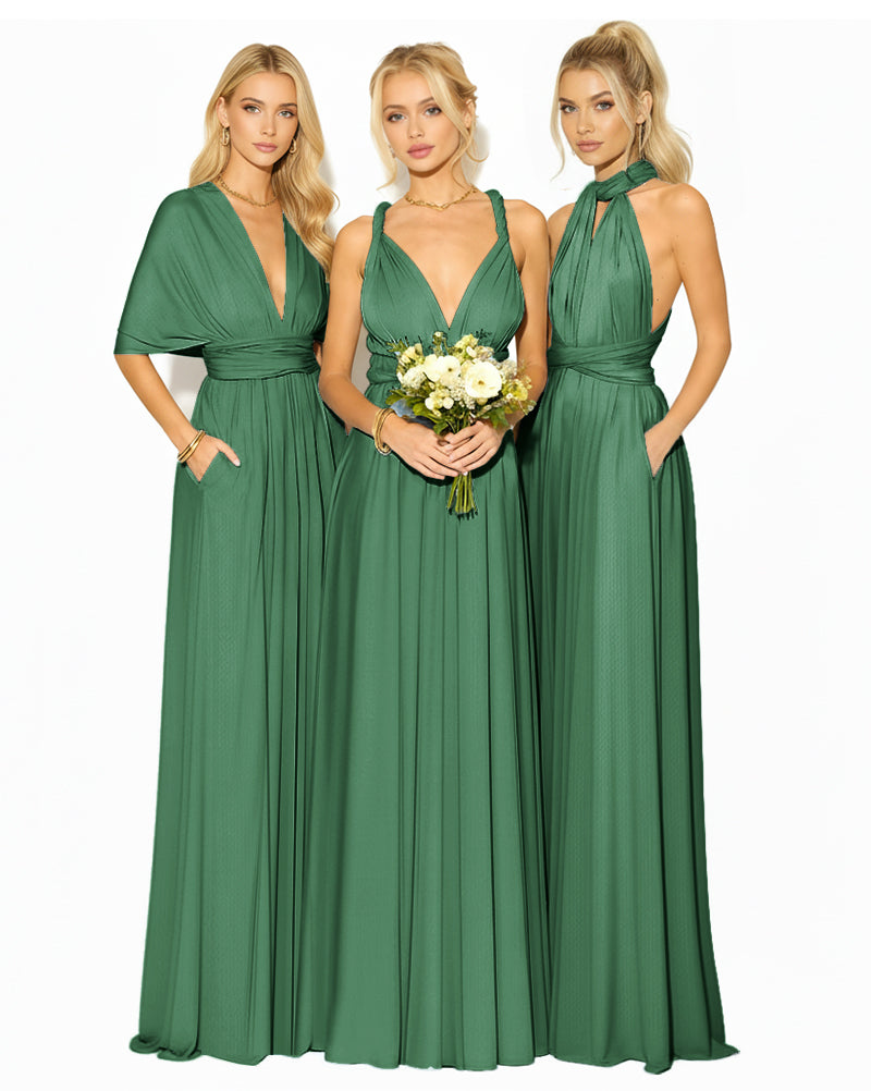 Convertible Bridesmaid Wrap Maxi Infinity Dress Regular Plus size Wedding Bridal Party Bridemaids Gown dark green 