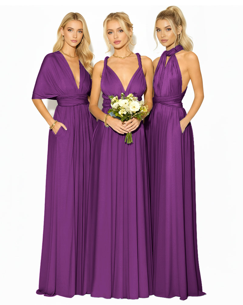 Convertible Bridesmaid Wrap Maxi Infinity Dress Regular Plus size Wedding Bridal Party Bridemaids Gown grape 
