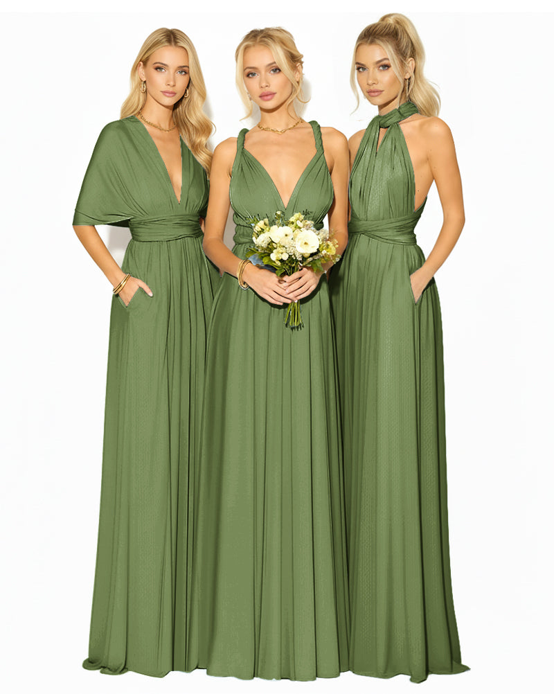 Convertible Bridesmaid Wrap Maxi Infinity Dress Regular Plus size Wedding Bridal Party Bridemaids Gown olive 