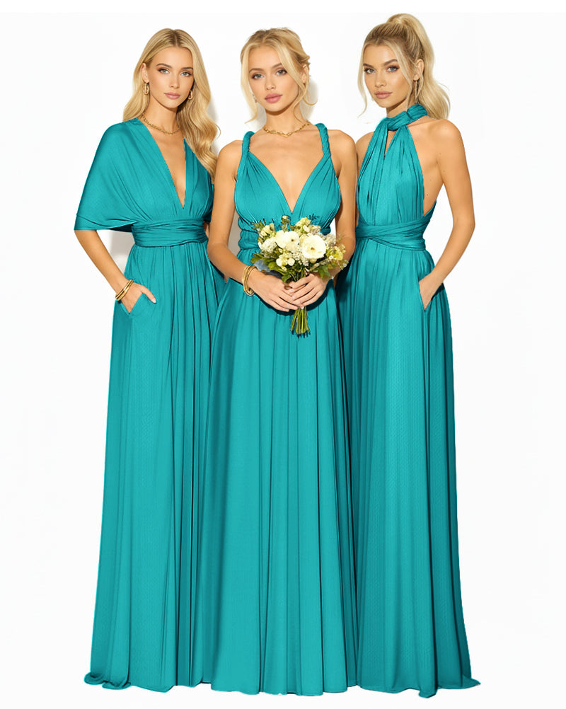 Convertible Bridesmaid Wrap Maxi Infinity Dress Regular Plus size Wedding Bridal Party Bridemaids Gown teal green 