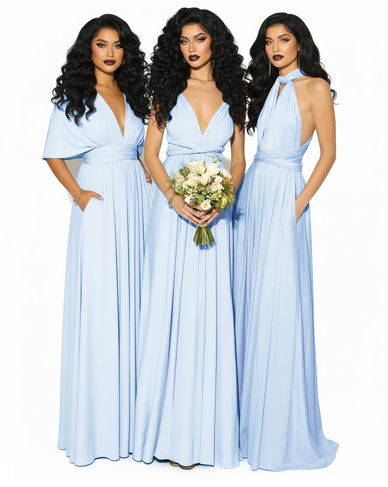 Convertible Multiway Infinity Wrap Dress with Pockets Regular Plus size Wedding Bridal Party Bridemaids Gown blue 