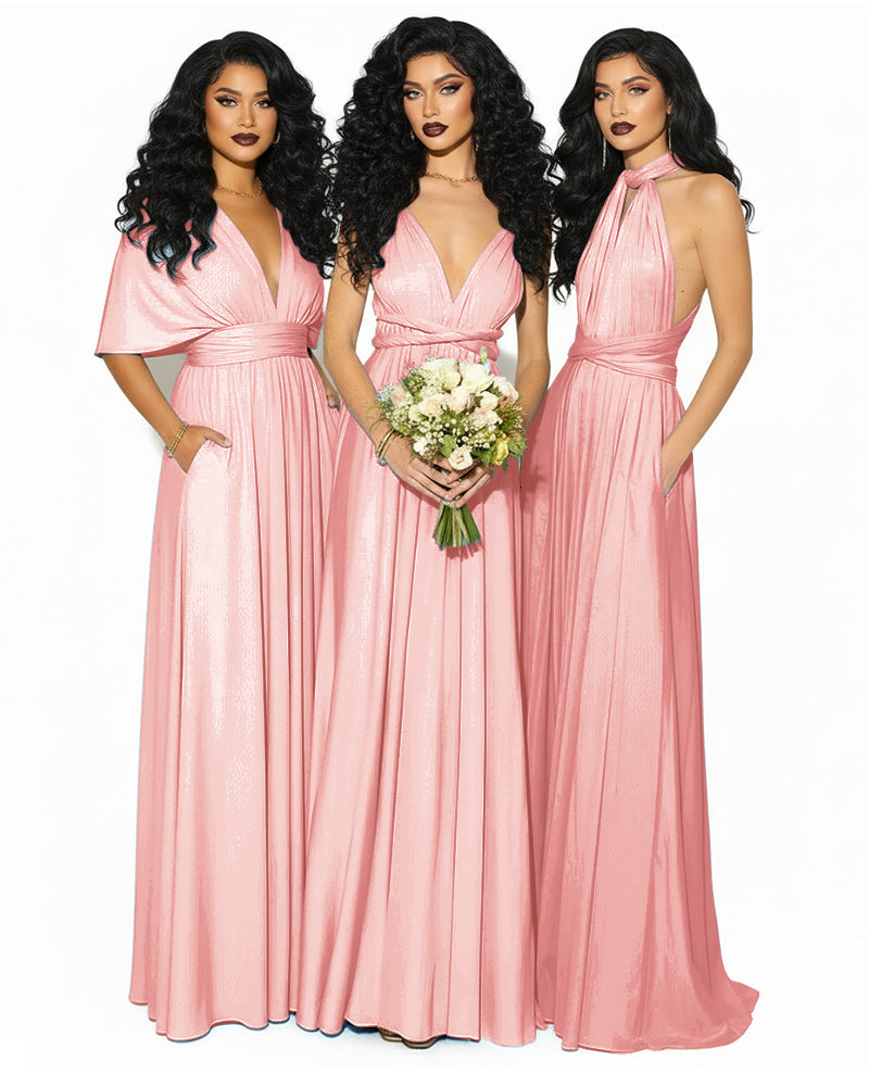 Convertible Multiway Infinity Wrap Dress with Pockets Regular Plus size Wedding Bridal Party Bridemaids Gown blushing pink 