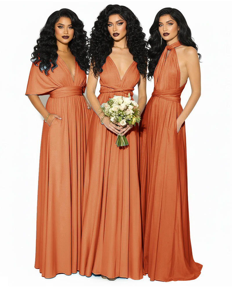 Convertible Multiway Infinity Wrap Dress with Pockets Regular Plus size Wedding Bridal Party Bridemaids Gown burnt orange 