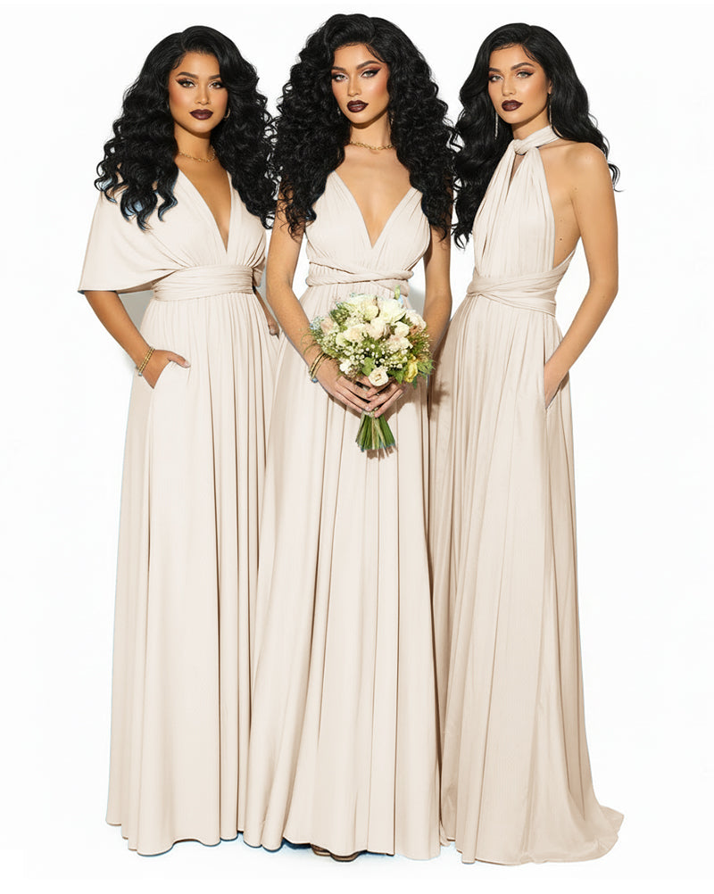 Convertible Multiway Infinity Wrap Dress with Pockets Regular Plus size Wedding Bridal Party Bridemaids Gown champagne 