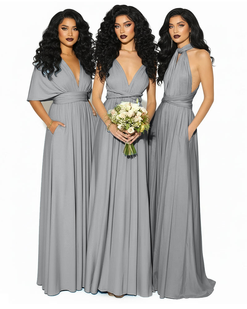 Convertible Multiway Infinity Wrap Dress with Pockets Regular Plus size Wedding Bridal Party Bridemaids Gown charcoal grey 