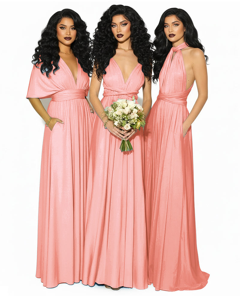 Convertible Multiway Infinity Wrap Dress with Pockets Regular Plus size Wedding Bridal Party Bridemaids Gown coral 