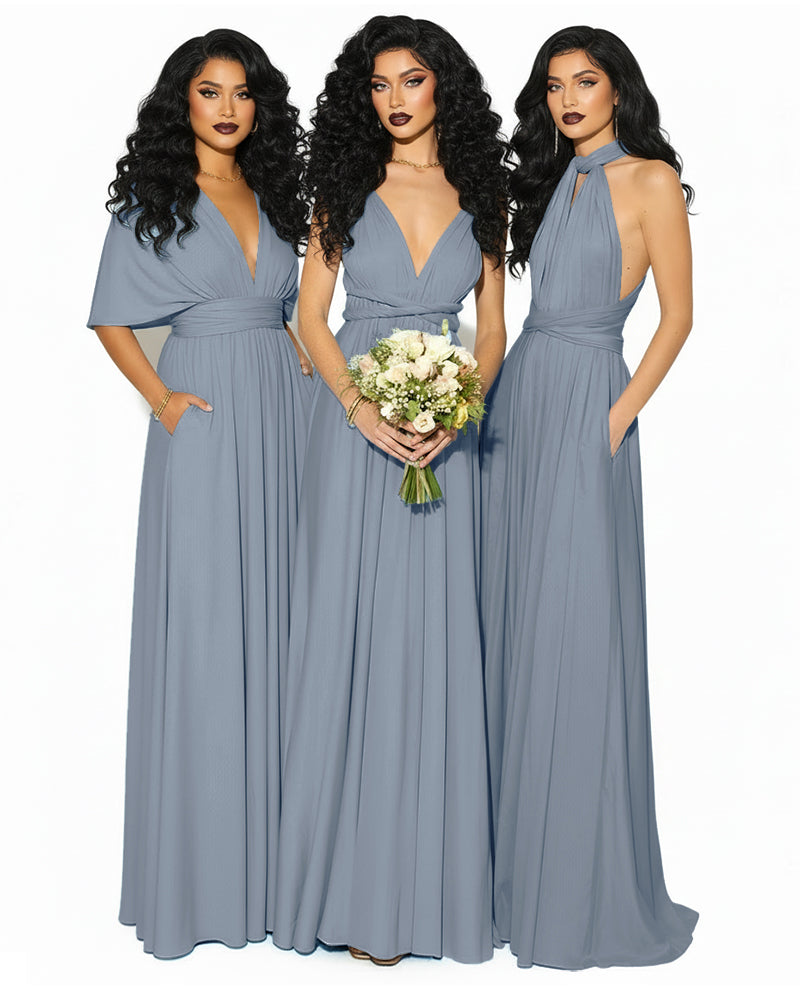 Convertible Multiway Infinity Wrap Dress with Pockets Regular Plus size Wedding Bridal Party Bridemaids Gown dusty blue 