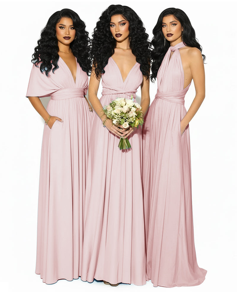 Convertible Multiway Infinity Wrap Dress with Pockets Regular Plus size Wedding Bridal Party Bridemaids Gown dusty rose 