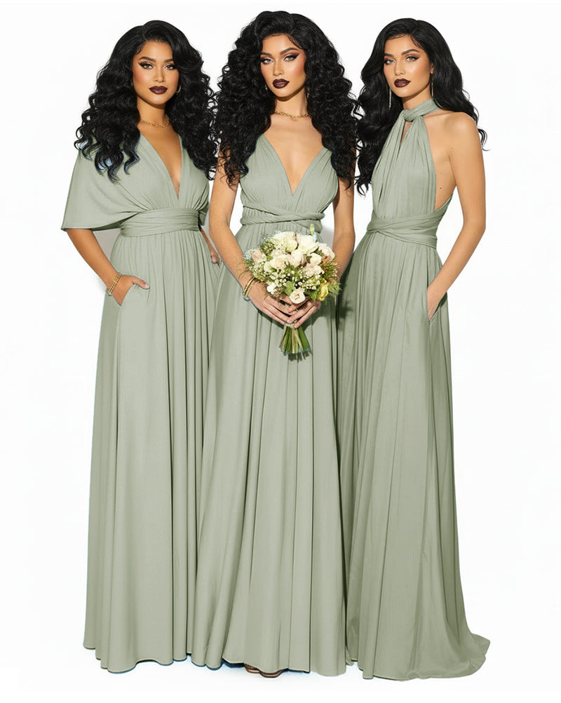 Convertible Multiway Infinity Wrap Dress with Pockets Regular Plus size Wedding Bridal Party Bridemaids Gown dusty sage 
