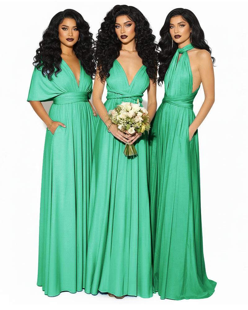 Convertible Multiway Infinity Wrap Dress with Pockets Regular Plus size Wedding Bridal Party Bridemaids Gown emerald 