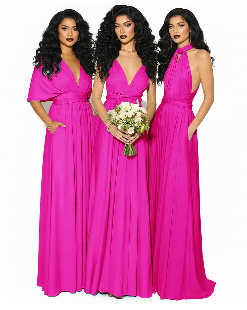 Convertible Multiway Infinity Wrap Dress with Pockets Regular Plus size Wedding Bridal Party Bridemaids Gown fuchsia 