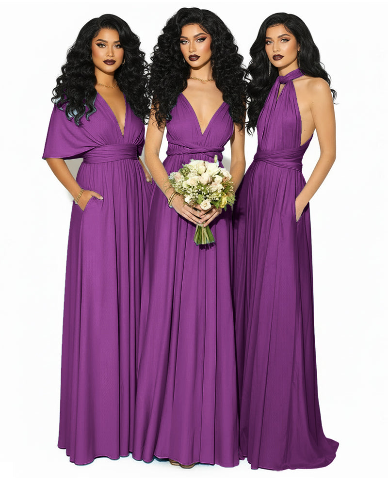 Convertible Multiway Infinity Wrap Dress with Pockets Regular Plus size Wedding Bridal Party Bridemaids Gown grape 