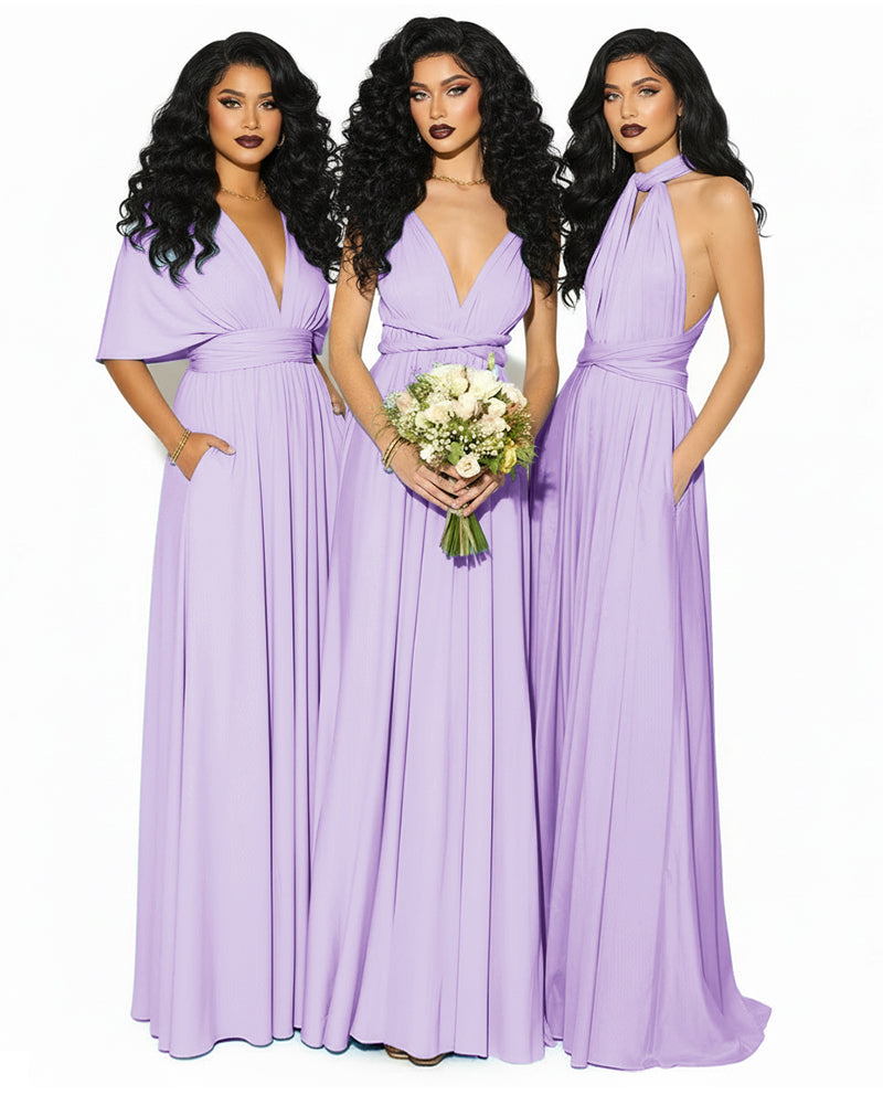 Convertible Multiway Infinity Wrap Dress with Pockets Regular Plus size Wedding Bridal Party Bridemaids Gown lilac 