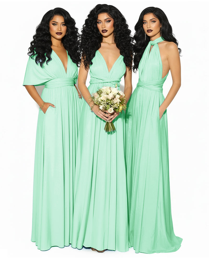 Convertible Multiway Infinity Wrap Dress with Pockets Regular Plus size Wedding Bridal Party Bridemaids Gown mint green 