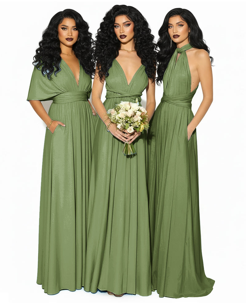 Convertible Multiway Infinity Wrap Dress with Pockets Regular Plus size Wedding Bridal Party Bridemaids Gown olive 