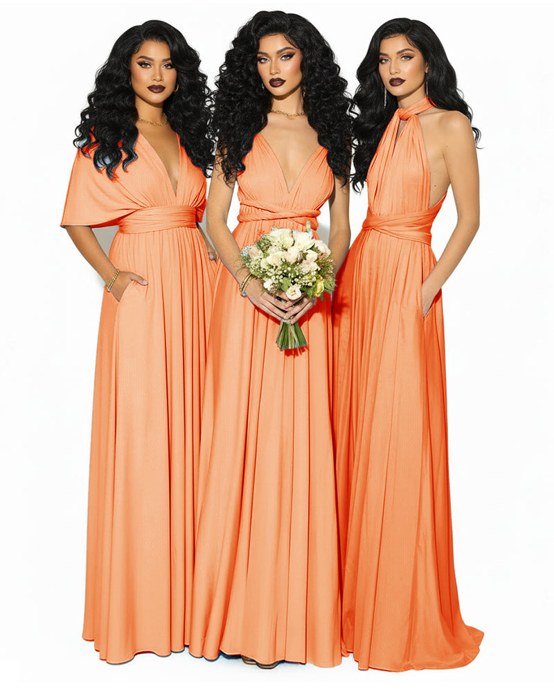 Convertible Multiway Infinity Wrap Dress with Pockets Regular Plus size Wedding Bridal Party Bridemaids Gown orange 