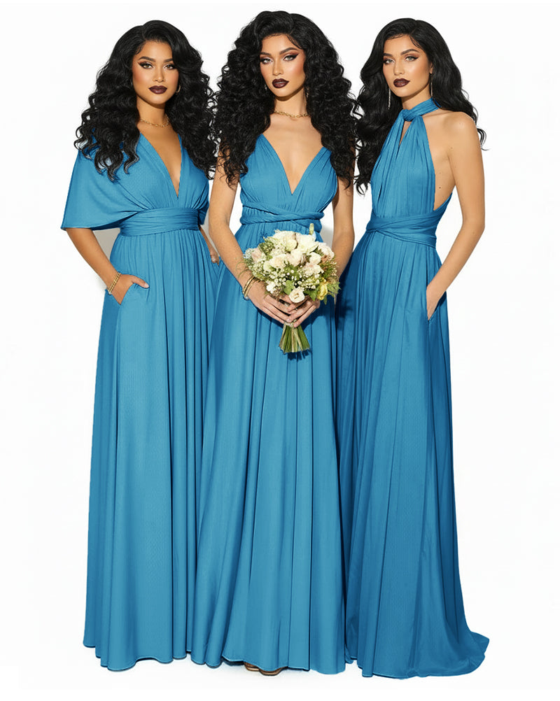 Convertible Multiway Infinity Wrap Dress with Pockets Regular Plus size Wedding Bridal Party Bridemaids Gown peacock blue 
