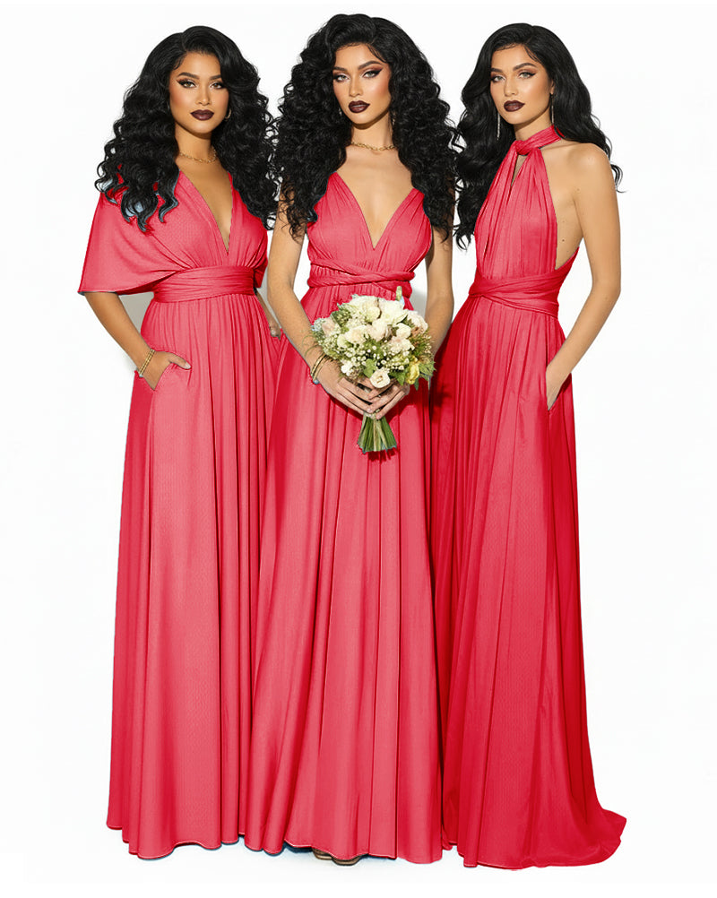 Convertible Multiway Infinity Wrap Dress with Pockets Regular Plus size Wedding Bridal Party Bridemaids Gown red 