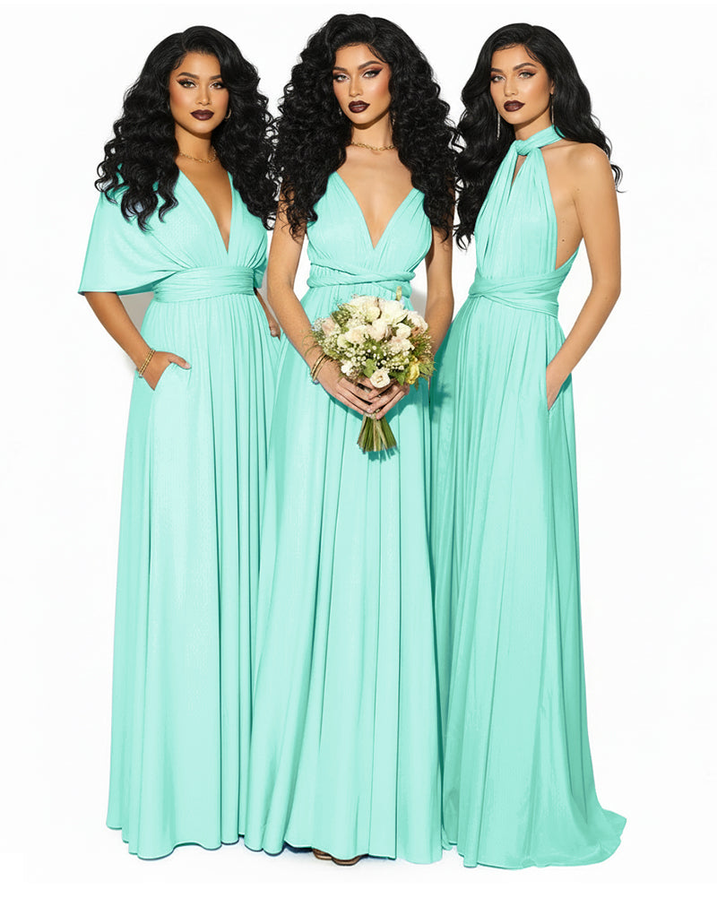 Convertible Multiway Infinity Wrap Dress with Pockets Regular Plus size Wedding Bridal Party Bridemaids Gown sage 